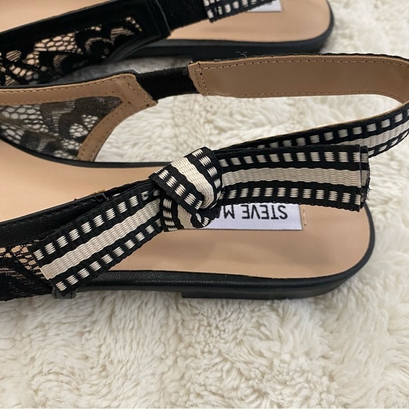 Steve Madden Black & Cream Lace Pointed Toe Slingback Flats Shoes New Size 7.5 - Picture 4 of 12